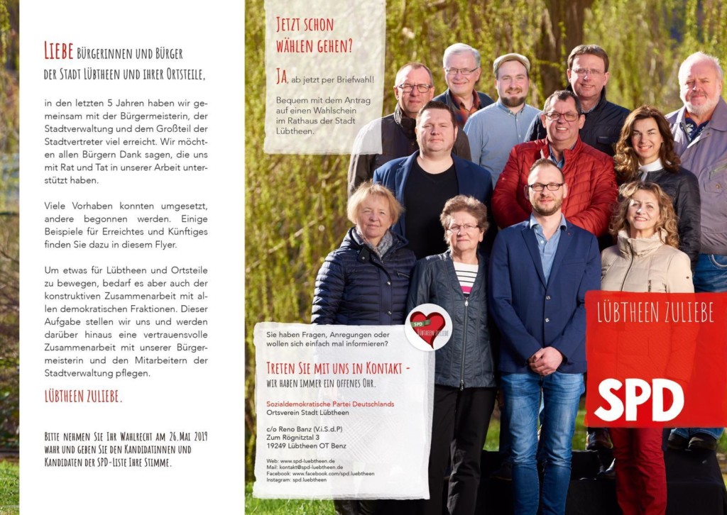 Flyer Front SPD Lübtheen 2019