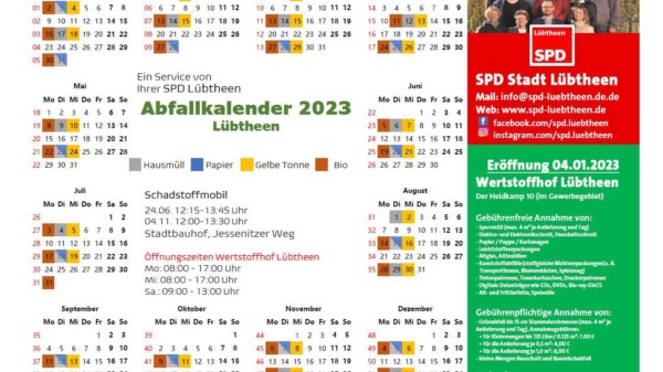 Abfallkalender Luebtheen 2023